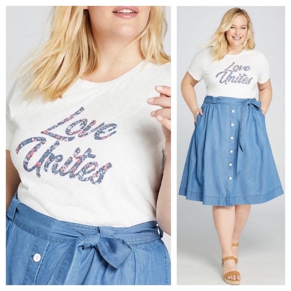 ➕ Lane Bryant Love Unites Short Sleeve T Shirt - Picture 1 of 8
